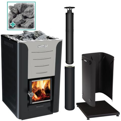 Harvia PRO 20 Wood Burning Stove Kit in Stainless Steel or Black