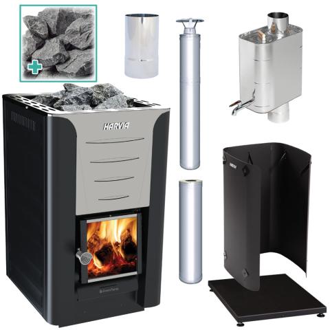 Harvia PRO 20 Deluxe Wood Burning Stove Kit in Stainless Steel or Black