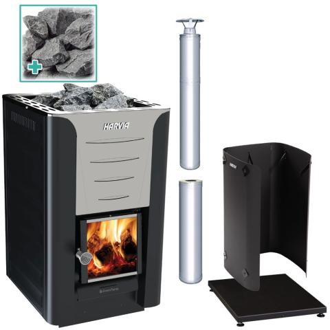 Harvia PRO 20 Wood Burning Stove Kit in Stainless Steel or Black