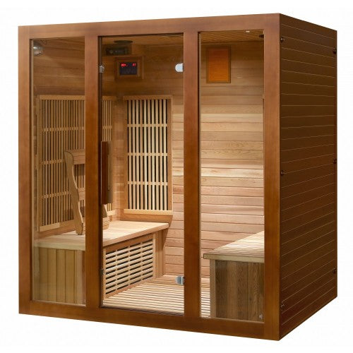 Sunray Sauna "Roslyn" 4-Person Indoor Infrared Sauna - Red Cedar with Side Bench Seating