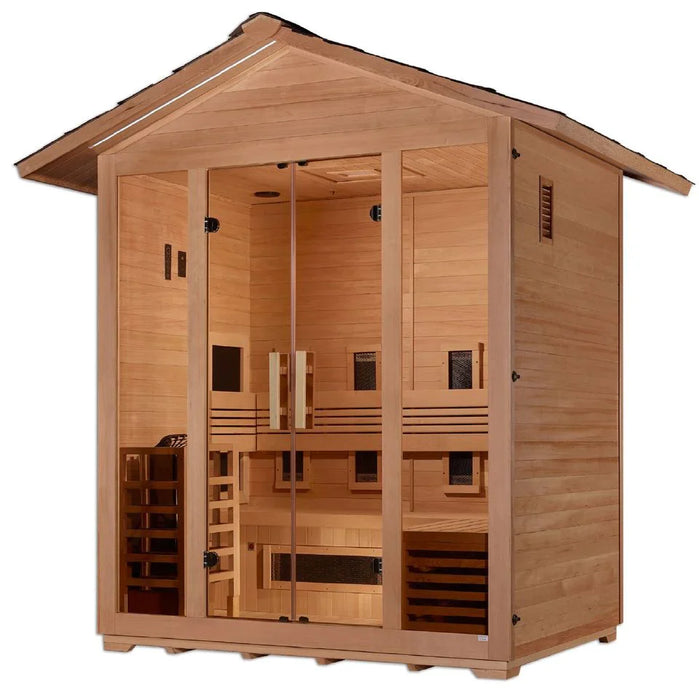 Golden Designs "Gargellen" 5-Person Full Spectrum EMF PureTech™ Outdoor Hybrid Sauna - Canadian Hemlock (GDI-8125-01)