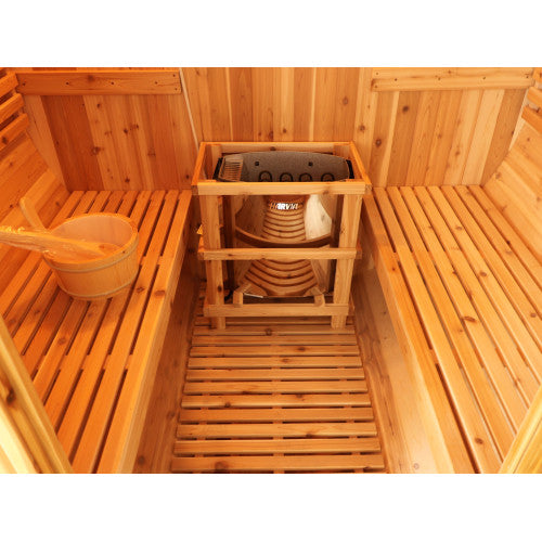 Sunray Sauna "Aurora" 2-4 Person Indoor / Outdoor Traditional Barrel Sauna with Heater