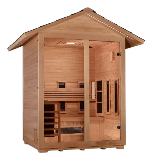 Golden Designs "Carinthia" 3-Person Full Spectrum EMF PureTech™ Outdoor Hybrid Sauna - Canadian Hemlock (GDI-8123-01)