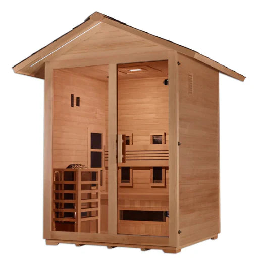 Golden Designs "Carinthia" 3-Person Full Spectrum EMF PureTech™ Outdoor Hybrid Sauna - Canadian Hemlock (GDI-8123-01)