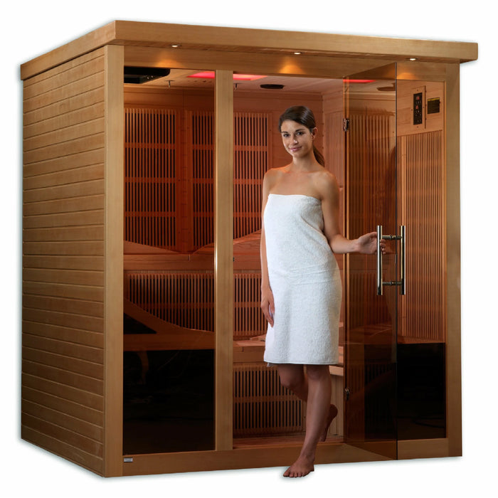 Golden Designs "Monaco" 6-person PureTech™ Near Zero EMF FAR Infrared Sauna - Canadian Hemlock (GDI-6996-01)