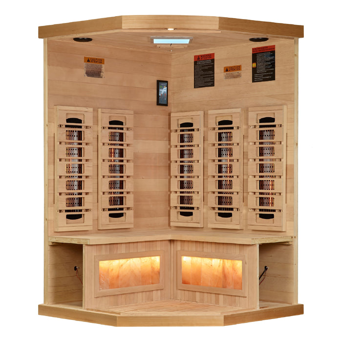 Golden Designs 2025 Model - "Reserve Edition" 3-Person Corner Full Spectrum PureTech™ Near Zero EMF FAR Infrared Sauna with Himalayan Salt Bar (GDI-8035-03)