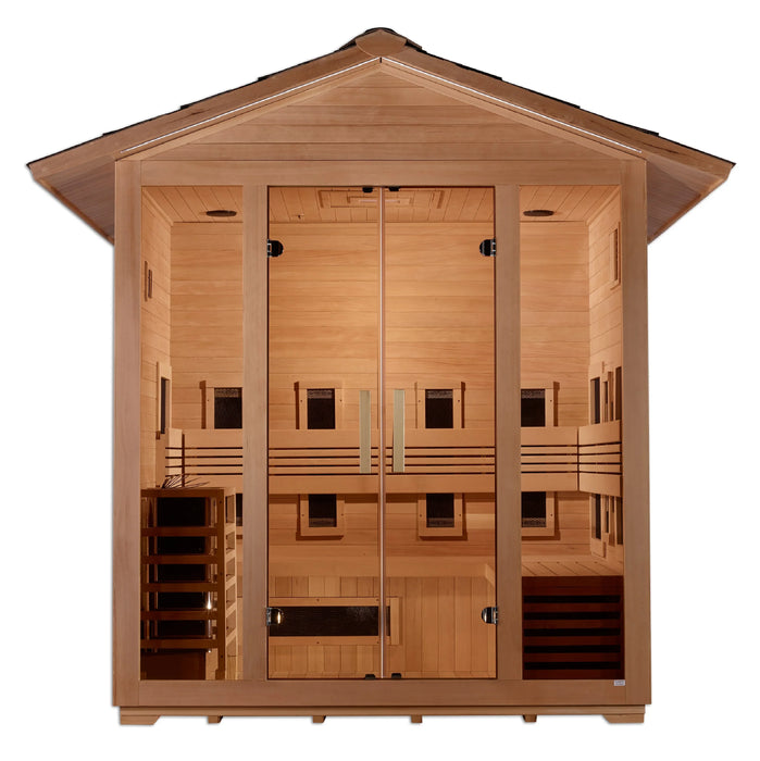 Golden Designs "Gargellen" 5-Person Full Spectrum EMF PureTech™ Outdoor Hybrid Sauna - Canadian Hemlock (GDI-8125-01)