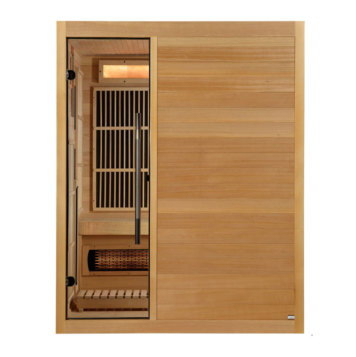 Golden Designs 2025 Model - "Soria" 3-Person Near Zero Full Spectrum EMF Hybrid Indoor Sauna with Harvia Traditional Stove (GDI-8330-01)