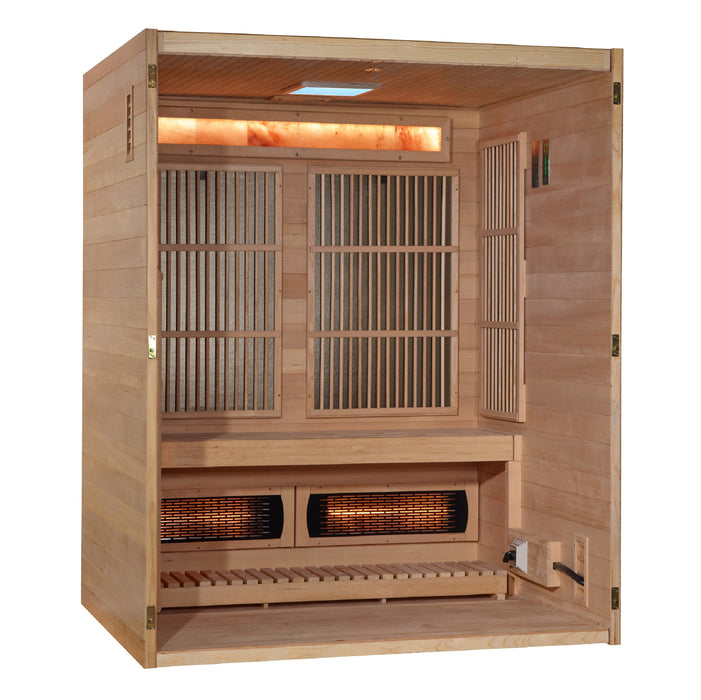 Golden Designs 2025 Model - "Soria" 3-Person Near Zero Full Spectrum EMF Hybrid Indoor Sauna with Harvia Traditional Stove (GDI-8330-01)