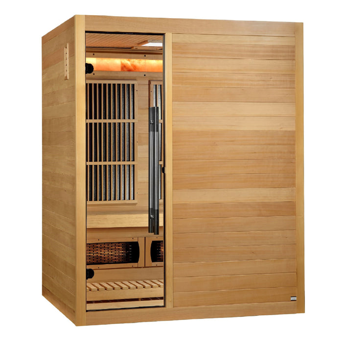 Golden Designs 2025 Model - "Soria" 3-Person Near Zero Full Spectrum EMF Hybrid Indoor Sauna with Harvia Traditional Stove (GDI-8330-01)