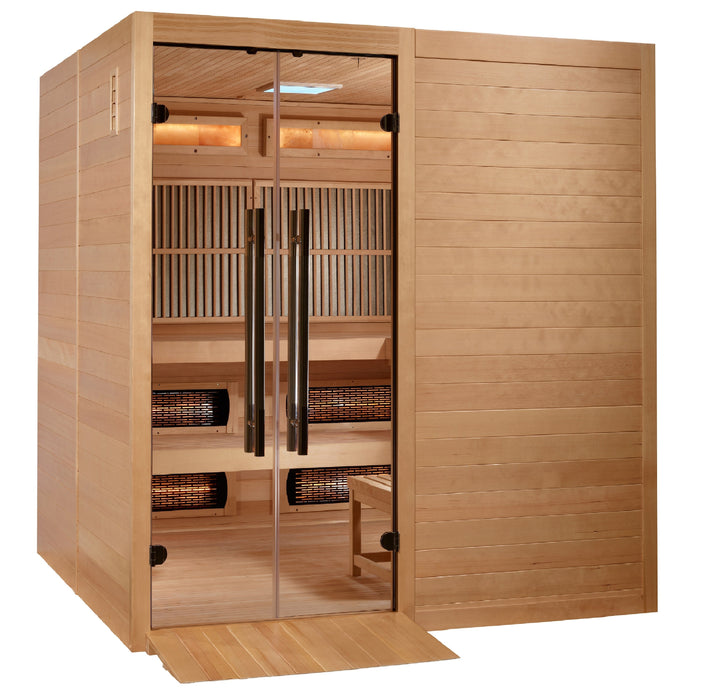 Golden Designs 2025 Model - "Toledo" 6-Person Near Zero Full Spectrum EMF Hybrid Indoor Sauna with Harvia Traditional Stove (GDI-8360-01)