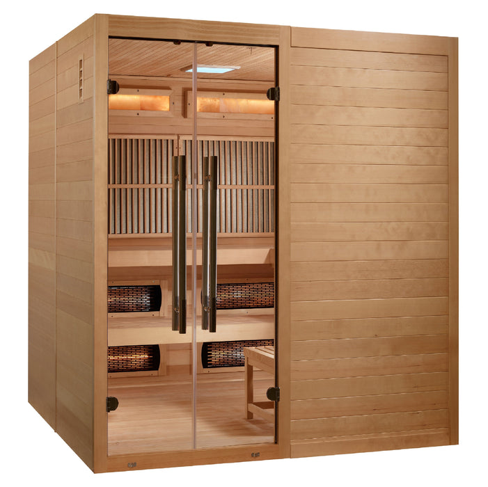 Golden Designs 2025 Model - "Toledo" 6-Person Near Zero Full Spectrum EMF Hybrid Indoor Sauna with Harvia Traditional Stove (GDI-8360-01)