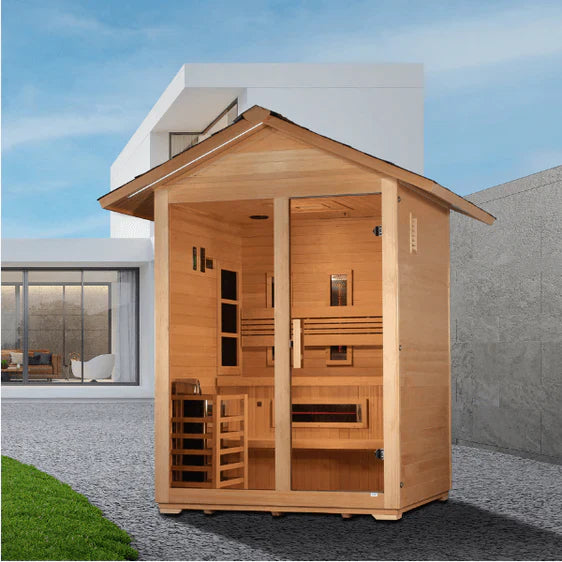 Golden Designs "Carinthia" 3-Person Full Spectrum EMF PureTech™ Outdoor Hybrid Sauna - Canadian Hemlock (GDI-8123-01)