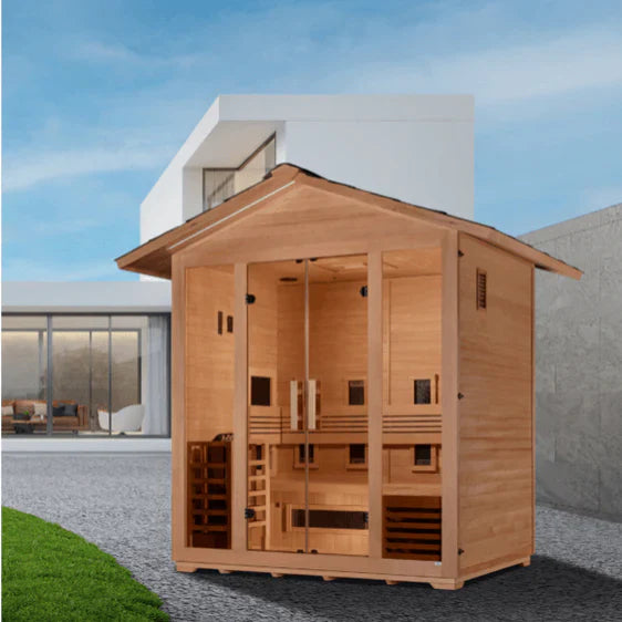 Golden Designs "Gargellen" 5-Person Full Spectrum EMF PureTech™ Outdoor Hybrid Sauna - Canadian Hemlock (GDI-8125-01)