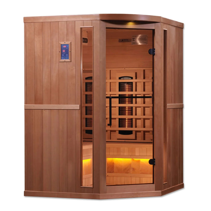 Golden Designs "Reserve Edition" 3-Person Indoor Full Spectrum EMF PureTech™ Near Zero EMF FAR Infrared Sauna w/ Himalayan Salt Bar - Corner Unit (GDI-8035-02)