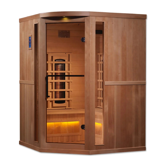 Golden Designs "Reserve Edition" 3-Person Indoor Full Spectrum EMF PureTech™ Near Zero EMF FAR Infrared Sauna w/ Himalayan Salt Bar - Corner Unit (GDI-8035-02)