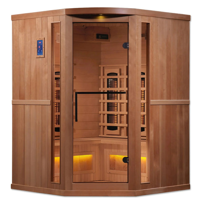 Golden Designs "Reserve Edition" 3-Person Indoor Full Spectrum EMF PureTech™ Near Zero EMF FAR Infrared Sauna w/ Himalayan Salt Bar - Corner Unit (GDI-8035-02)