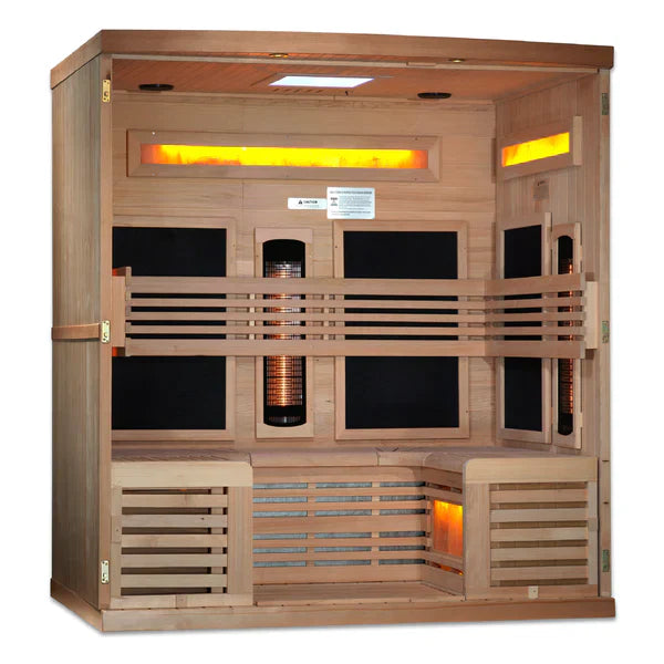 Golden Designs 2023 Model - "Reserve Edition" 6-Person Full Spectrum EMF PureTech™ Near Zero EMF FAR Infrared Sauna with Himalayan Salt Bar (GDI-8260-01)