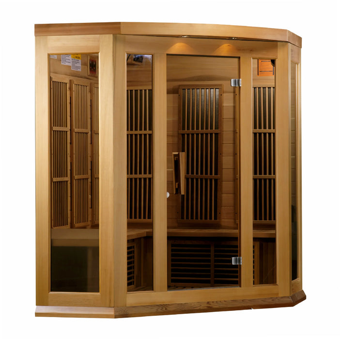 Maxxus Sauna 3-Person Corner Low EMF FAR Infrared Indoor Sauna - Canadian Red Cedar (MX-K356-01 CED)