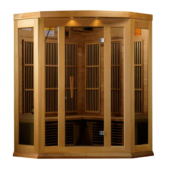 Maxxus Sauna "Avignon" 3-Person Corner Near Zero EMF FAR Infrared Indoor Sauna - Canadian Red Cedar (MX-K356-01-ZF CED)