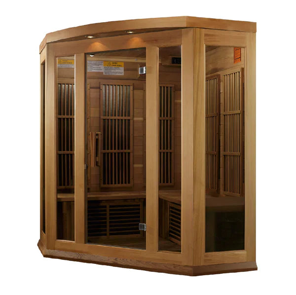 Maxxus Sauna "Avignon" 3-Person Corner Near Zero EMF FAR Infrared Indoor Sauna - Canadian Red Cedar (MX-K356-01-ZF CED)