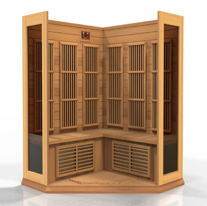 Maxxus Sauna "Avignon" 3-Person Corner Near Zero EMF FAR Infrared Indoor Sauna - Canadian Red Cedar (MX-K356-01-ZF CED)