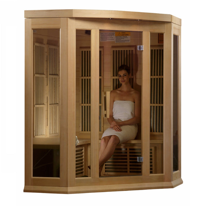 Maxxus Sauna 3-Person Corner Low EMF FAR Infrared Indoor Sauna - Canadian Hemlock (MX-K356-01)