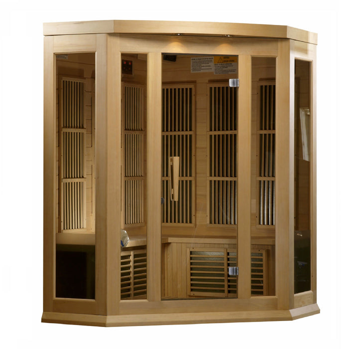 Maxxus Sauna 3-Person Corner Low EMF FAR Infrared Indoor Sauna - Canadian Hemlock (MX-K356-01)