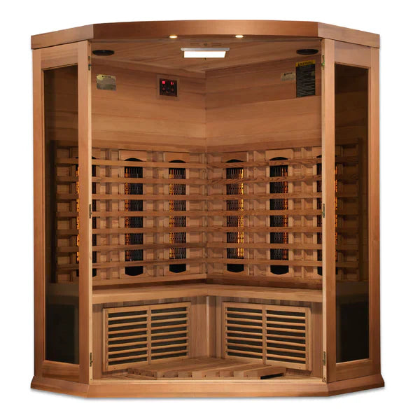 Maxxus Saunas 3-Person Corner Full Spectrum Near Zero EMF FAR Infrared Sauna with Canadian Red Cedar (MX-M356-01-FS CED)