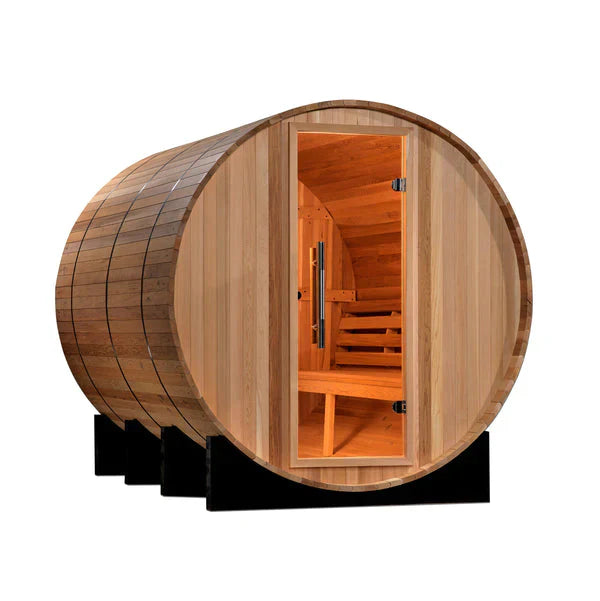 Golden Designs 2022 Model - "Marstrand" 6-Person Barrel Traditional Steam Sauna - Canadian Red Cedar (GDI-SJ-2006-CED)