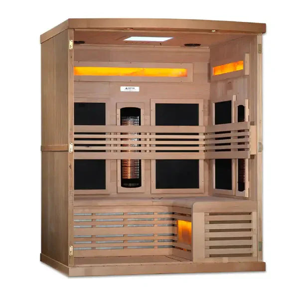 Golden Designs 2025 Model - "Reserve Edition" 3-Person Full Spectrum Near Zero EMF FAR Infrared Indoor Sauna with Himalayan Salt Bar (GDI-8230-01)