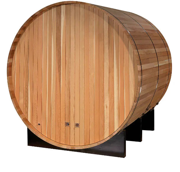 Golden Designs 2022 Model - "Uppsala" 4-Person Barrel Traditional Steam Sauna - Canadian Red Cedar (GDI-SJ-2004-CED)