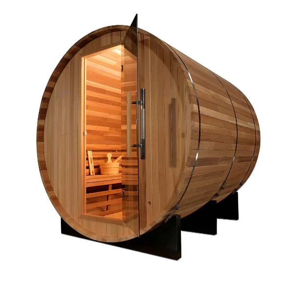 Golden Designs 2022 Model - "Uppsala" 4-Person Barrel Traditional Steam Sauna - Canadian Red Cedar (GDI-SJ-2004-CED)